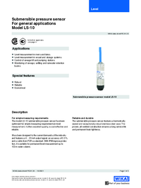 Thumbnail of document Data Sheet - LS-10 Submersible Pressure Transmitter